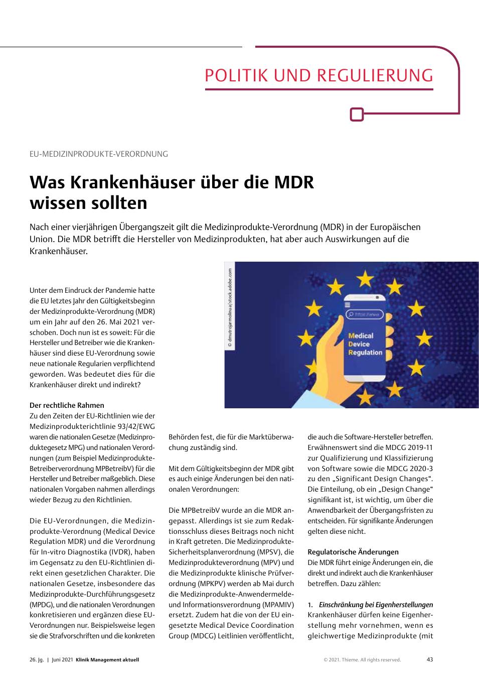Vorschauseite 1: EU-Medizinprodukte-Verordnung: Was Krankenhäuser über die MDR wissen sollten