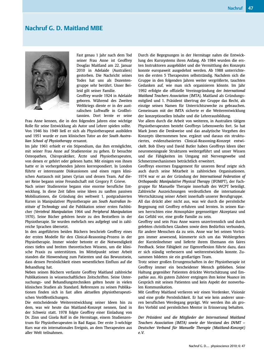 Vorschauseite 1: Nachruf G. D. Maitland MBE