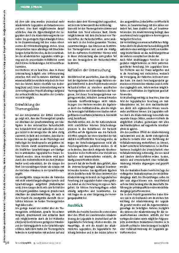 Vorschauseite 5: Die Akademisierung der Logopädie in Deutschland: Ergebnisse einer inventarisierenden Literaturstudie über ihren Effekt auf die logopädische Forschung.