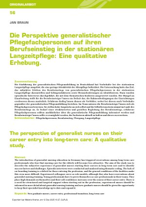 Vorschauseite 1: Die Perspektive generalistischer Pflegefachpersonen auf ihren Berufseinstieg in der stationären Langzeitp ege: Eine qualitative Erhebung.