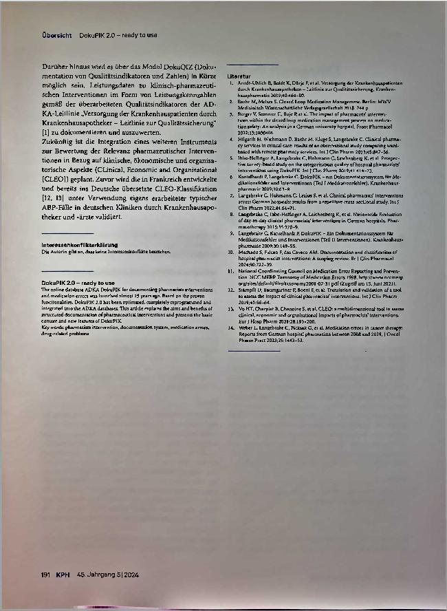 Vorschauseite 4: DokuPIK 2. 0 - ready to use Ziele und Nutzen der Dokumentation pharmazeutischer Interventionen mit der optimierten und neu programmierten Datenbank ADKA-DokuPIK