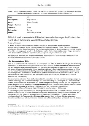 Vorschauseite 1: Plötzlich und unerwartet – Ethische Herausforderungen im Kontext der rechtlichen Betreuung von Schlaganfallpatienten