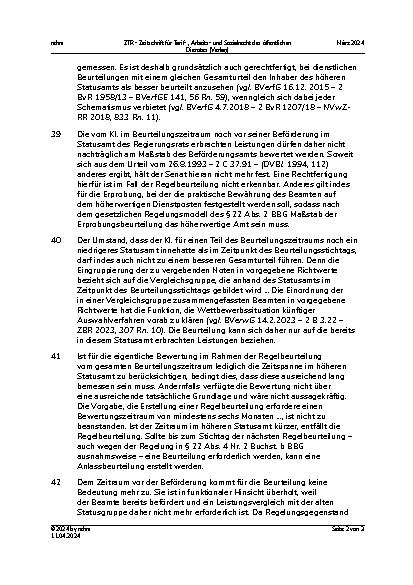 Vorschauseite 2: IV. Beamtenrecht Begründungspflicht für wesentliche Verschlechterung einer Regelbeurteilung