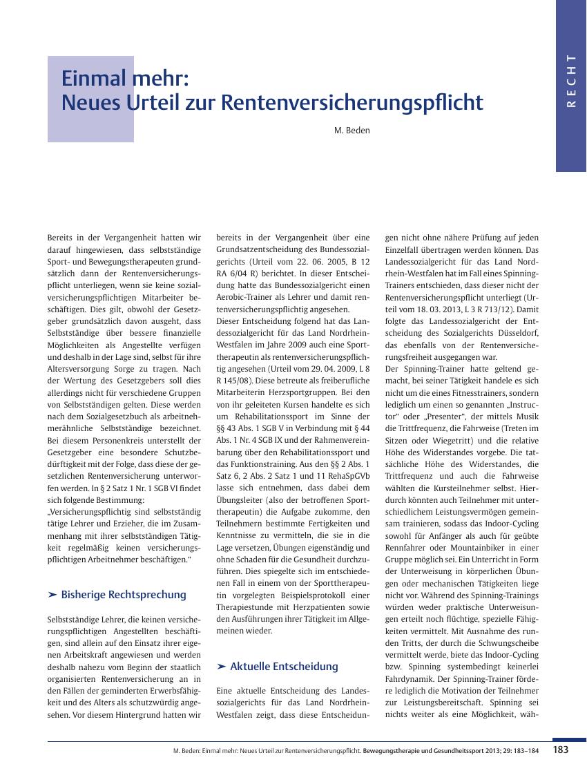 Vorschauseite 1: Einmal mehr: Neues Urteil zur Rentenversicherungspflicht