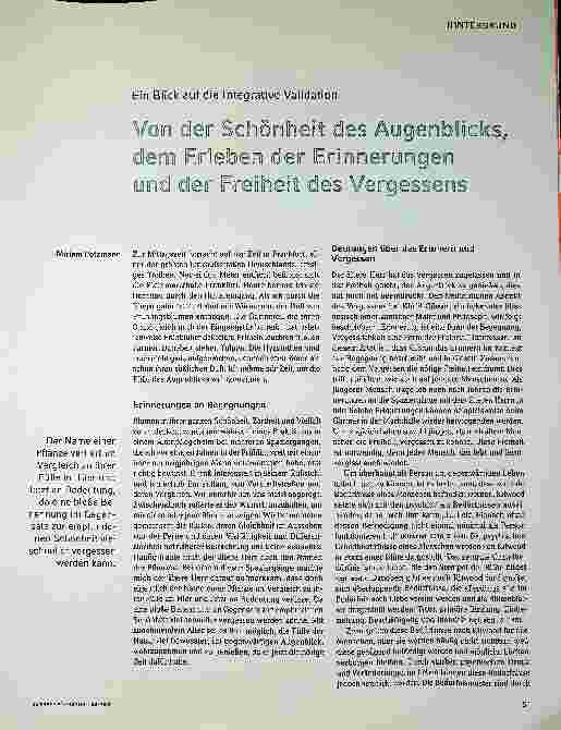 Vorschauseite 2: Ein Blick auf die Integrative Validation von der Schönheit des Augenblicks, dem Erleben der Erinnerungen und der Freiheit des Vergessens.