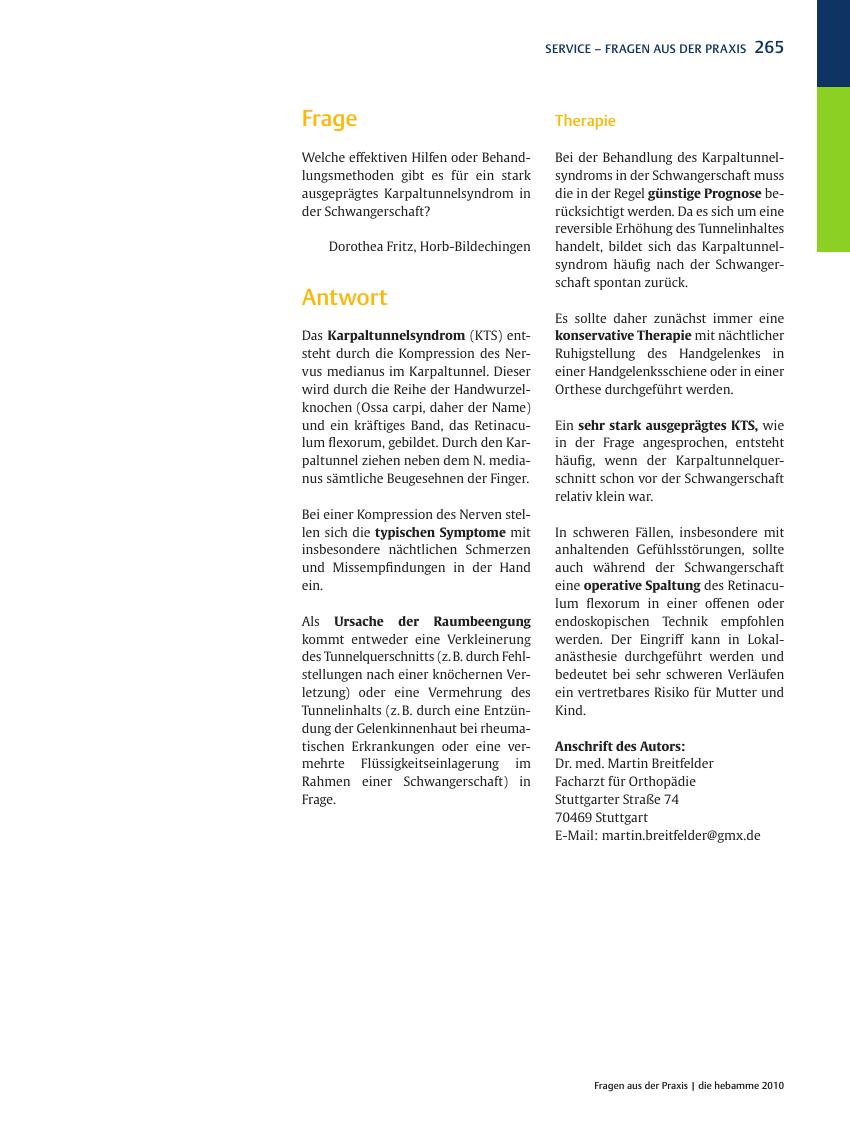 Vorschauseite 1: Fragen aus der Praxis: Karpaltunnelsyndrom in der Schwangerschaft