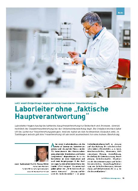 Vorschauseite 1: LAG weist Entgeltklage wegen fehlender besonderer Verantwortung ab Laborleiter ohne „faktische Hauptverantwortung“