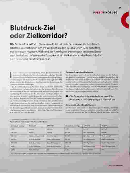 Vorschauseite 1: Blutdruck-Ziel oder Zielkorridor?