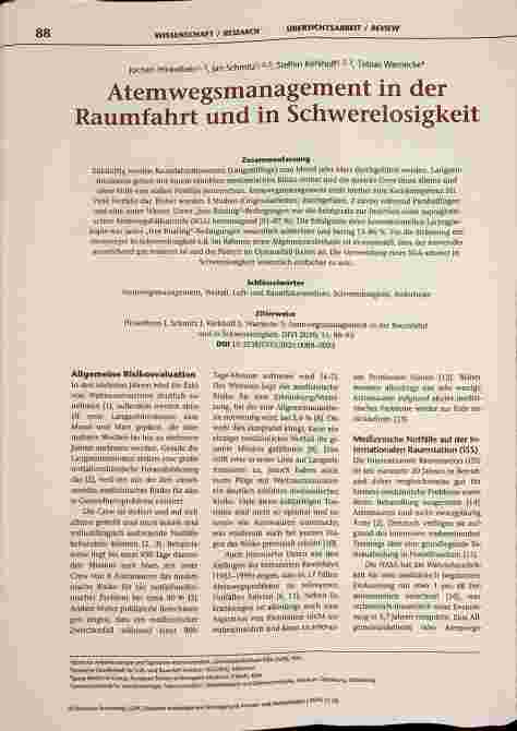 Vorschauseite 1: Atemwegsmanagement in der Raumfahrt und in Schwerelosigkeit