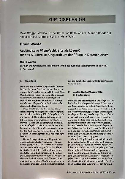 Vorschauseite 1: Brain Waste: Ausländische Pflegefachkräfte als Lösung für das Akademisierungsproblem der Pflege in Deutschland?