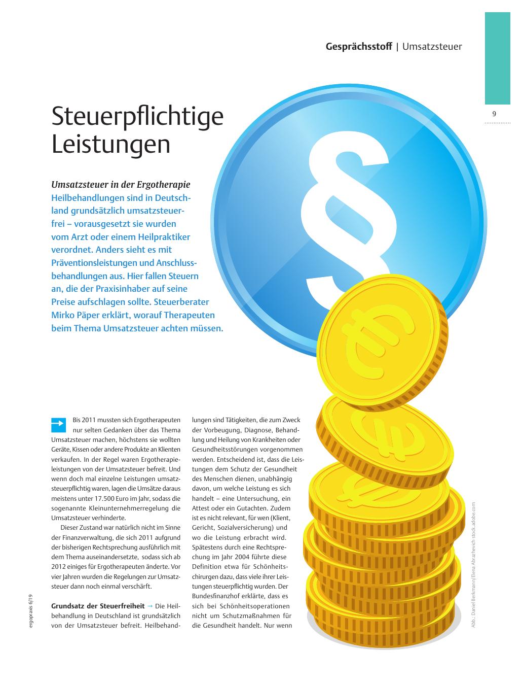 Vorschauseite 1: Steuerpflichtige Leistungen ? Umsatzsteuer in der Ergotherapie