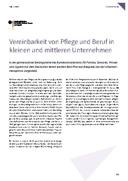 Vorschauseite 1: Vereinbarkeit von Pflege und Beruf in kleinen und mittleren Unternehmen
