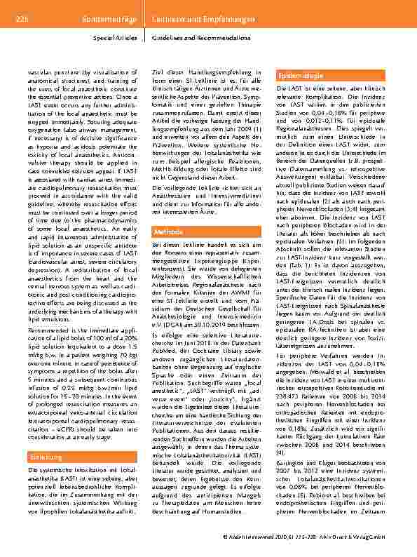 Vorschauseite 2: Prävention & Therapie der systemischen Lokalanästhetika-Intoxikation (LAST) Aktualisierte Handlungsempfehlungen der DGAI