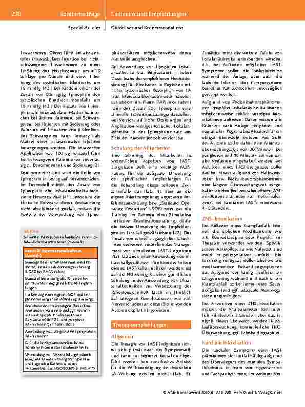 Vorschauseite 6: Prävention & Therapie der systemischen Lokalanästhetika-Intoxikation (LAST) Aktualisierte Handlungsempfehlungen der DGAI