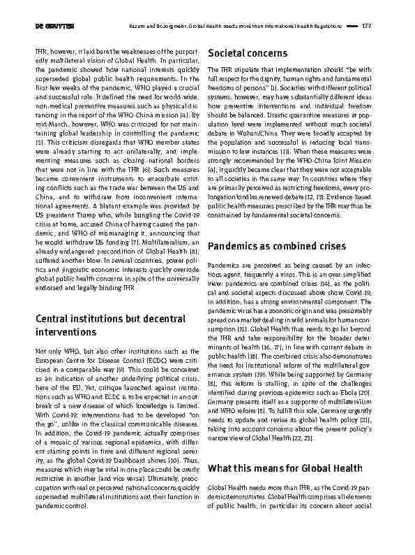 Vorschauseite 2: Global Health erfordert mehr als Internationale Gesundheitsvorschriften: das Beispiel COVID-19