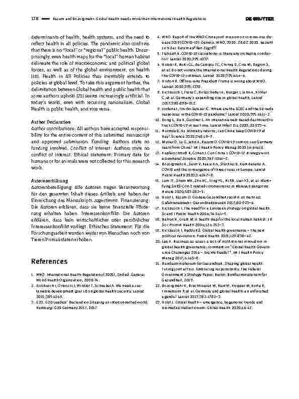 Vorschauseite 3: Global Health erfordert mehr als Internationale Gesundheitsvorschriften: das Beispiel COVID-19