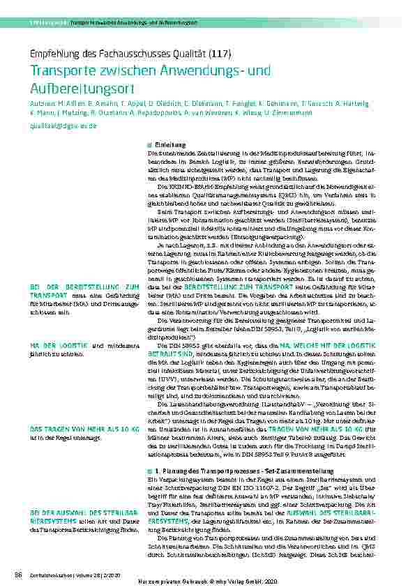 Vorschauseite 1: Transporte zwischen Anwendungsund Aufbereitungsorten