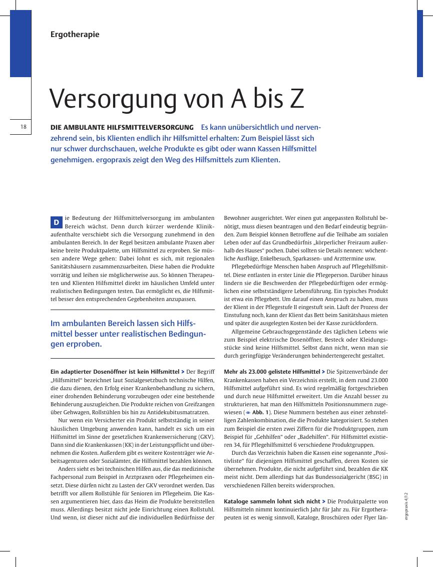 Vorschauseite 1: Die ambulante Hilfsmittelversorgung ? Versorgung von A bis Z