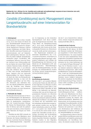 Vorschauseite 1: Candida (Candidozyma) auris: Management eines Langzeitausbruchs auf einer Intensivstation für Brandverletzte