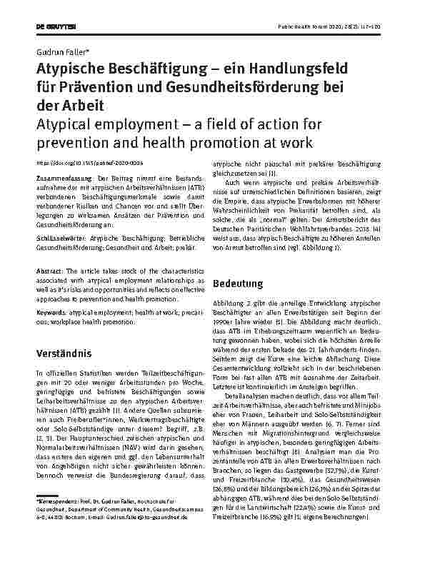 Vorschauseite 1: Atypische Beschäftigung – ein Handlungsfeld für Prävention und Gesundheitsförderung bei der Arbeit