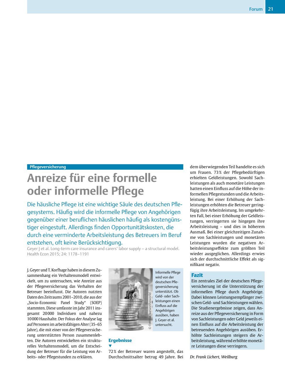 Vorschauseite 1: Pflegeversicherung – Anreize für eine formelle oder informelle Pflege