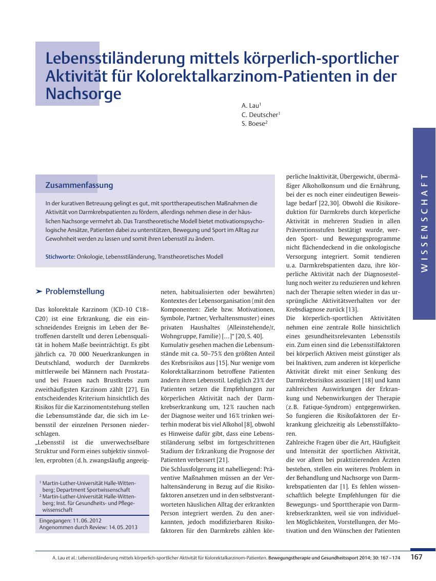 Vorschauseite 1: Lebensstiländerung mittels körperlich-sportlicher Aktivität für Kolorektalkarzinom-Patienten in der Nachsorge
