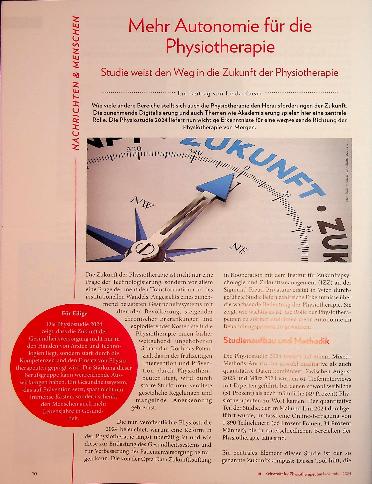 Vorschauseite 1: Mehr Autonomie für die Physiotherapie: Studie weist den Weg in die Zukunft der Physiotherapie.