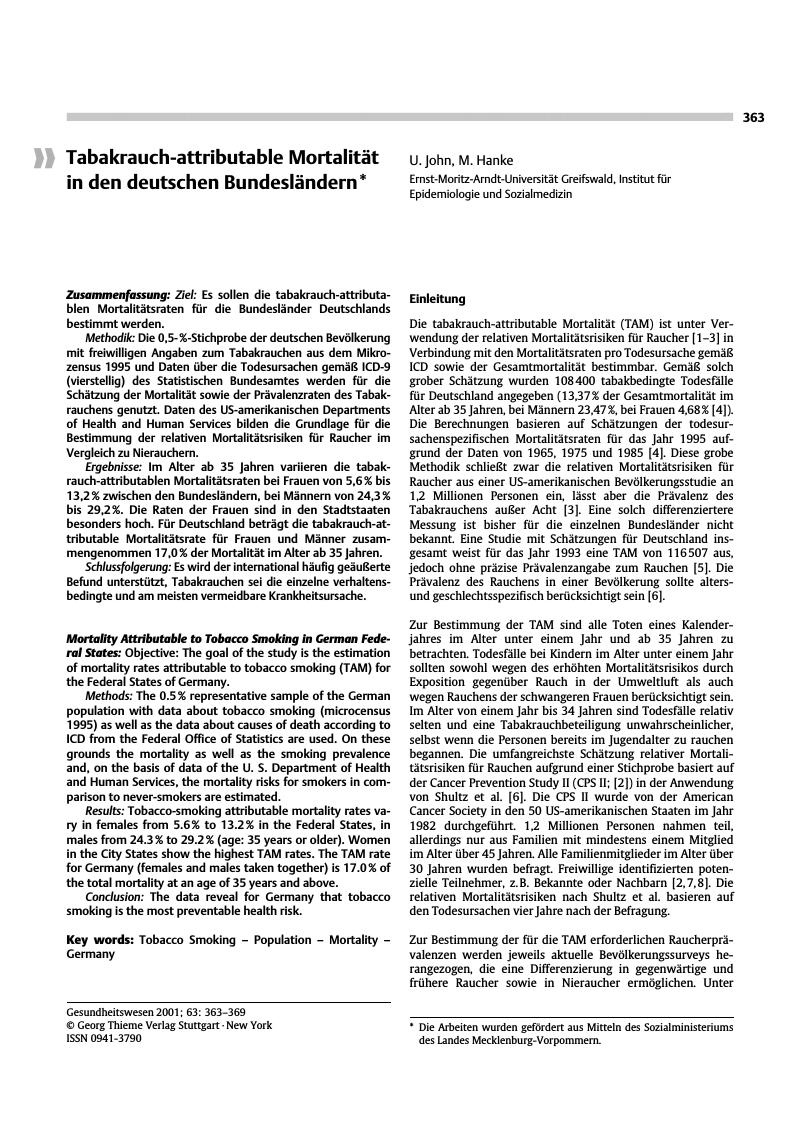 Vorschauseite 1: Tabakrauch-attributable Mortalität in den deutschen Bundesländern