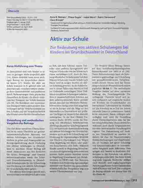 Vorschauseite 1: Aktiv zur Schule: Zur Bedeutung von aktiven Schulwegen bei Kindern im Grundschulalter in Deutschland
