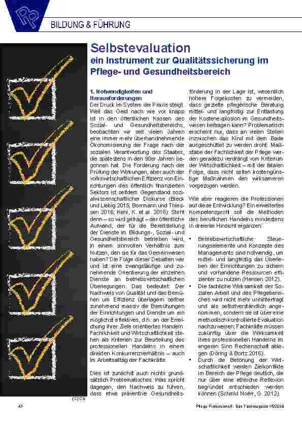 Vorschauseite 1: Selbstevaluation ein Instrument zur Qualitätssicherung im Pflegeund Gesundheitsbereich