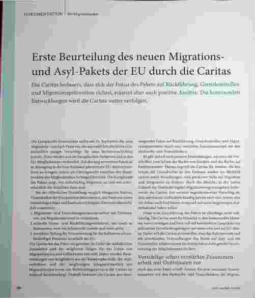 Vorschauseite 1: Erste Beurteilung des neuen Migrationsund Asyl-Pakets der EU durch die Caritas