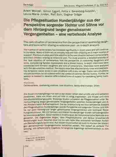 Vorschauseite 1: Die Pflegesituation Hundertjähriger aus der Perspektive sorgender Töchter und Söhne vor dem Hintergrund gemeinsamer Vergangenheiten - eine vertiefende Analyse