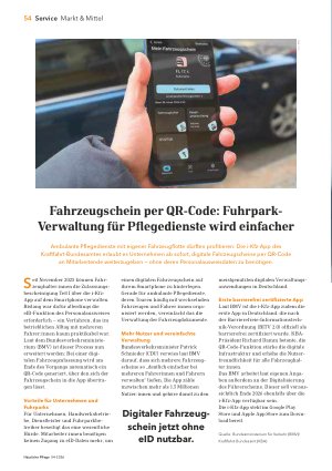 Vorschauseite 1: Fahrzeugschein per QR-Code: Fuhrpark-Verwaltung ür Pflegedienste wird einfacher
