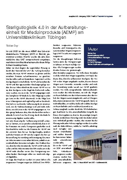 Vorschauseite 1: Sterilgutlogistik 4. 0 in der Aufbereitungseinheit für Medizinprodukte (AEMP) am Universitätsklinikum Tübingen