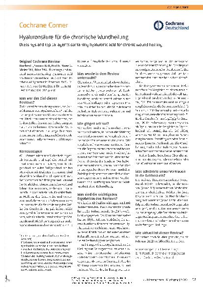 Vorschauseite 1: Cochrane Corner Deutschland: Hyaluronsäure für die chronische Wundheilung
