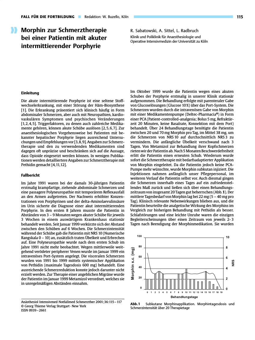 Vorschauseite 1: Morphin zur Schmerztherapie bei einer Patientin mit akuter intermittierender Porphyrie