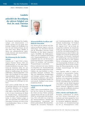 Vorschauseite 1: Laudatio anlässlich der Beendigung der aktiven Tätigkeit von Prof. Dr. med. Christian Werner