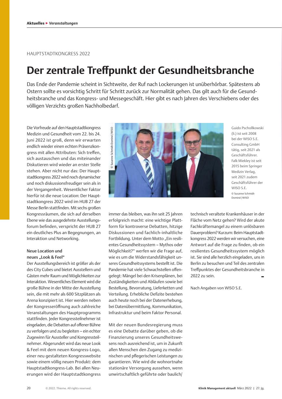 Vorschauseite 1: Hauptstadtkongress 2022: Der zentrale Treffpunkt der Gesundheitsbranche