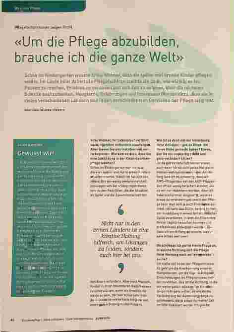 Vorschauseite 1: Pflegefachpersonen zeigen Profil: «Um die Pflege abzubilden, brauche ich die ganze Welt»