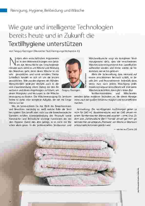 Vorschauseite 1: Wie gute und intelligente Technologien bereits heute und in Zukunft die Textilhygiene unterstützen.
