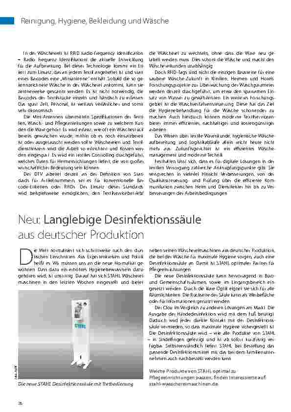 Vorschauseite 3: Wie gute und intelligente Technologien bereits heute und in Zukunft die Textilhygiene unterstützen.