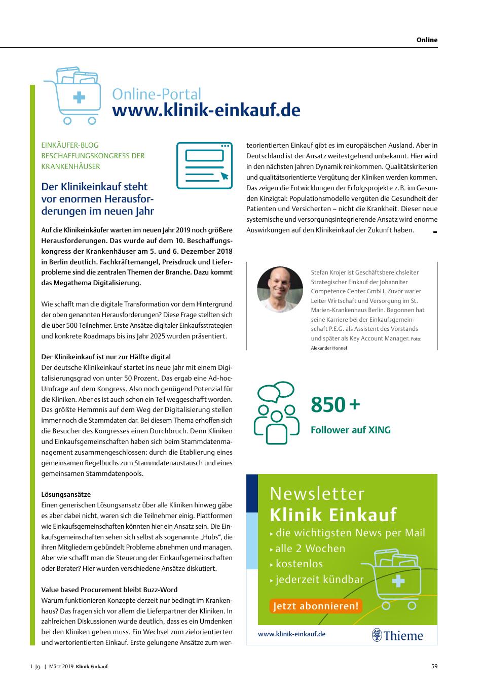 Vorschauseite 1: Einkäufer-Blog Beschaffungskongress der Krankenhäuser: Der Klinikeinkauf steht vor enormen Herausforderungen im neuen Jahr