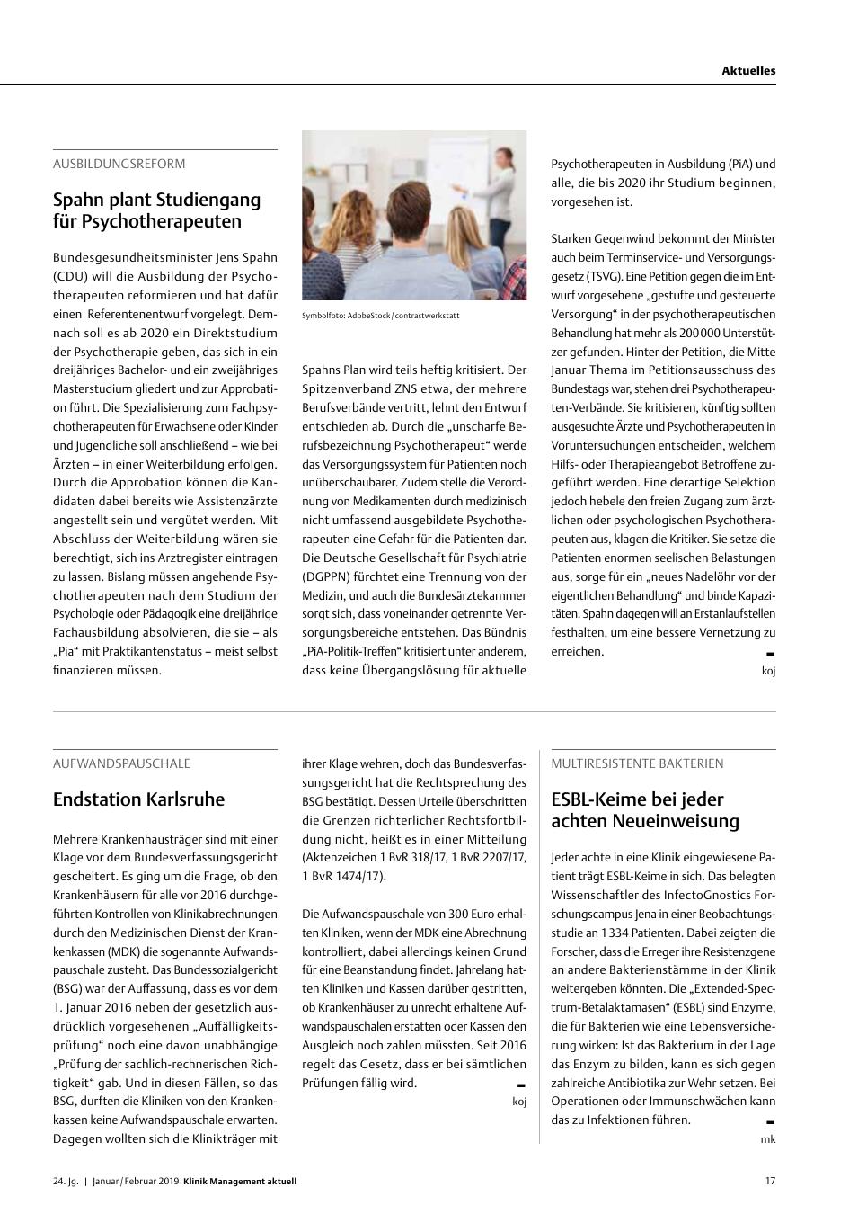 Vorschauseite 1: Ausbildungsreform: Spahn plant Studiengang für Psychotherapeuten