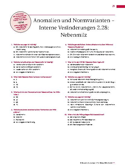 Vorschauseite 4: Anomalien und Normvarianten – Interne Veränderungen 2. 28: Nebenmilz