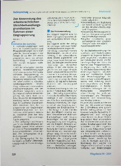 Vorschauseite 1: Zur Anwendung des arbeitsrechtlichen Gleichbehandlungsgrundsatzes im Rahmen einer Eingruppierung.