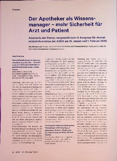 Vorschauseite 1: Der Apotheker als Wissensmanager - mehr Sicherheit für Arzt und Patient.