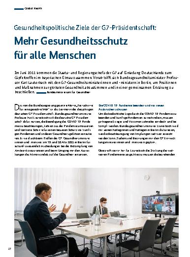 Vorschauseite 1: Gesundheitspolitische Ziele der G7-Präsidentschaft: Mehr Gesundheitsschutz für alle Menschen