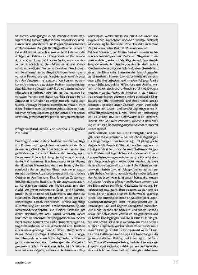 Vorschauseite 3: Intensivkinder zu Hause während der Corona-Pandemie: Eine kritische Bestandsaufnahme