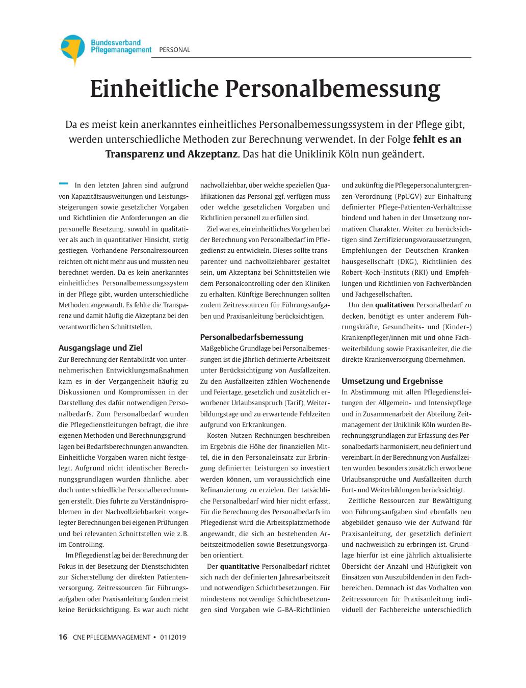 Vorschauseite 1: Einheitliche Personalbemessung