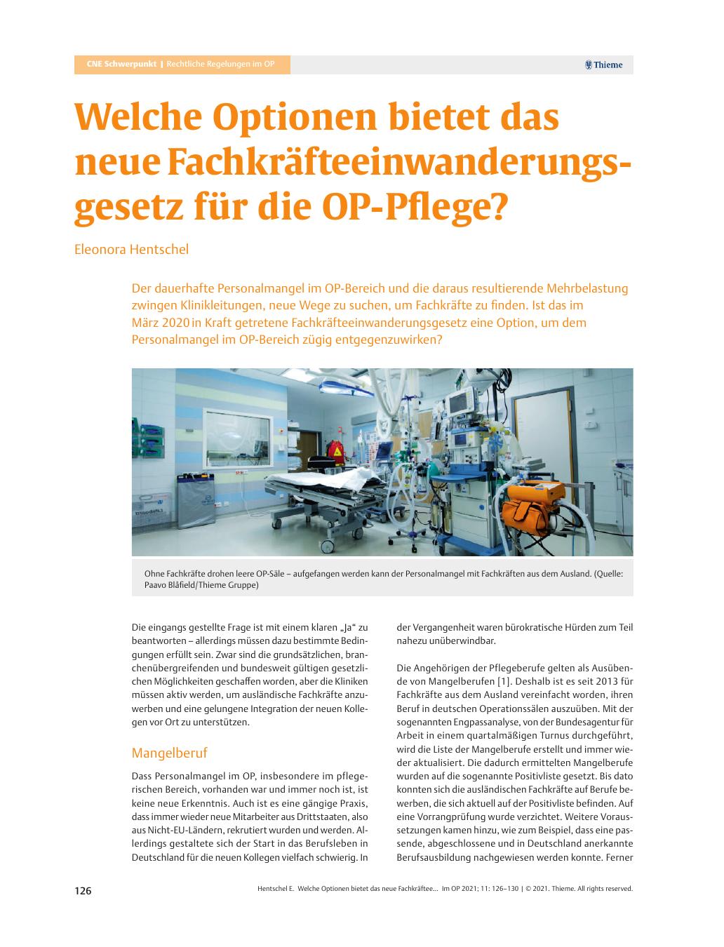 Vorschauseite 1: Welche Optionen bietet das neue Fachkräfteeinwanderungsgesetz für die OP-Pflege?
